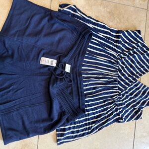 Soma Navy and White Striped Pajama Set.  Shorts are Large and two tops are XL